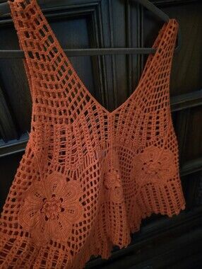 Cotton Crocheted Floral Cropped Tank, Fall Staple Piece, Layer Friendly.